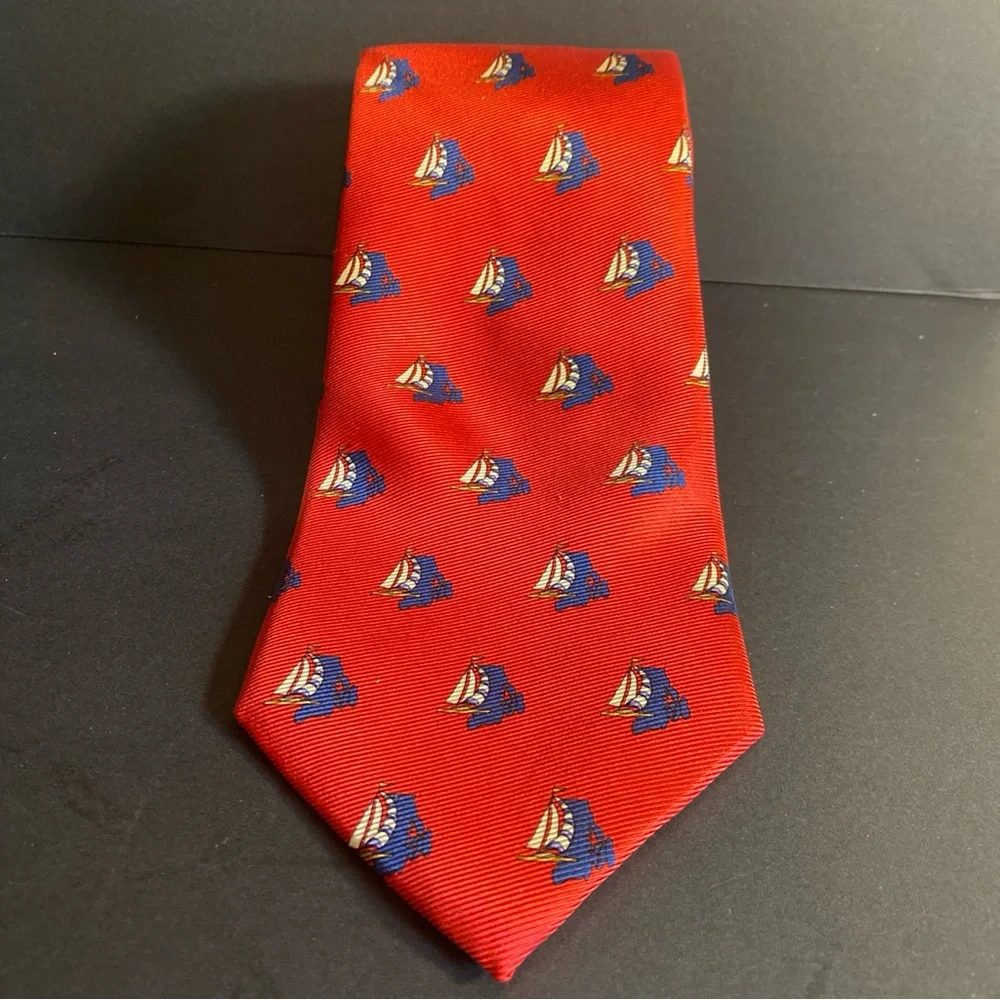 Nwt J.Z. Richards 100% Silk Sail Boat‎ All Over Print Stain Resistance NOS Red